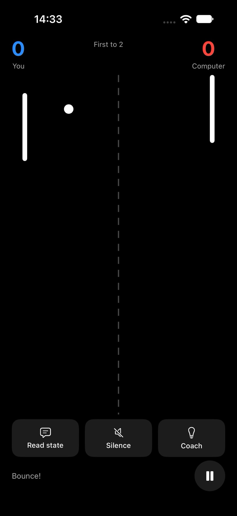 The Solyr court during a rally with the ball in flight and a Bounce caption.